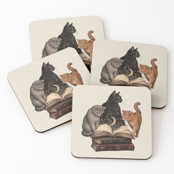 Item preview, Reading Cats Dark Academia Celestial Engraving Art designed and sold by AmiGraph.
