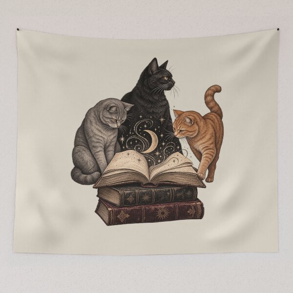 Item preview, Reading Cats Dark Academia Celestial Engraving Art designed and sold by AmiGraph.
