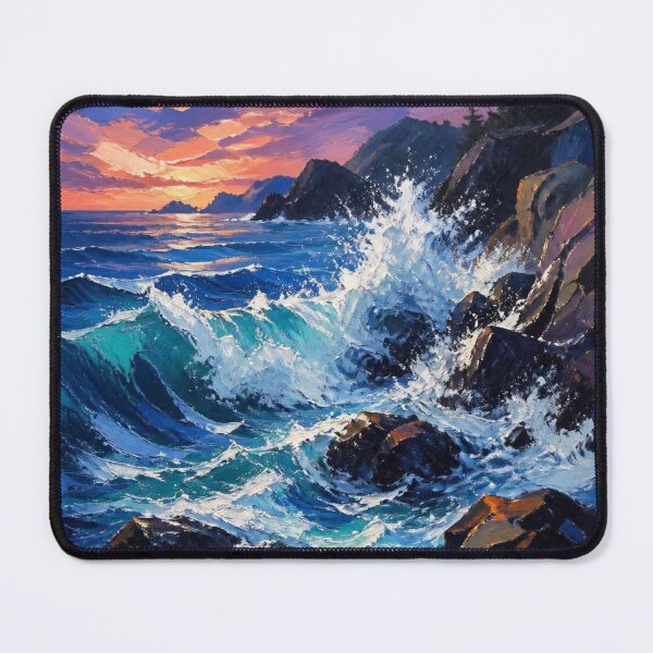 Item preview, Expressive Ocean Waves Crashing Against Rocks Oil Painting designed and sold by NinaVibeStudio.