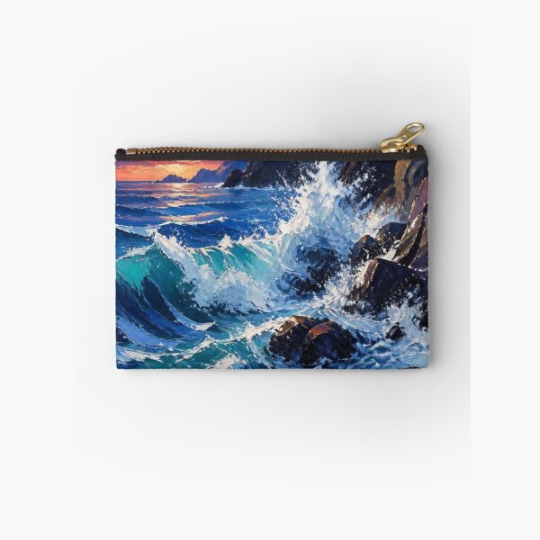 Item preview, Expressive Ocean Waves Crashing Against Rocks Oil Painting designed and sold by NinaVibeStudio.
