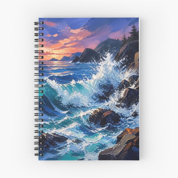 Item preview, Expressive Ocean Waves Crashing Against Rocks Oil Painting designed and sold by NinaVibeStudio.