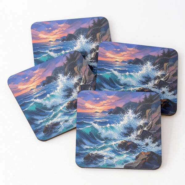 Item preview, Expressive Ocean Waves Crashing Against Rocks Oil Painting designed and sold by NinaVibeStudio.