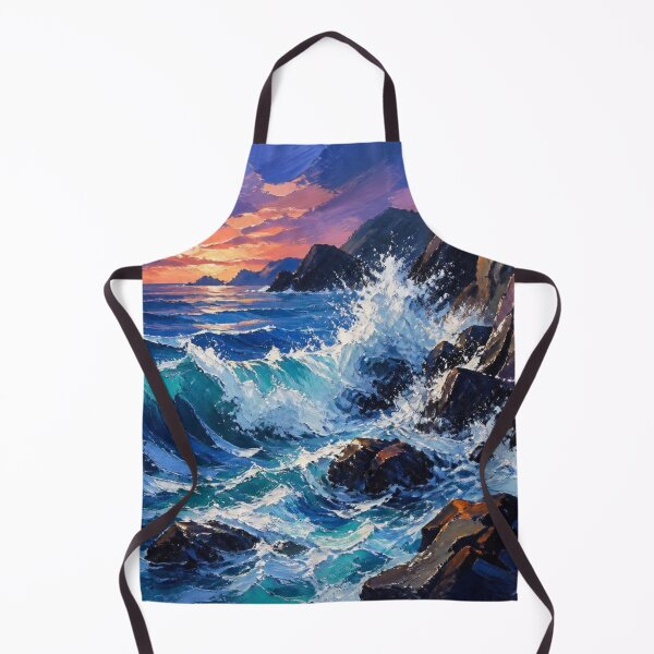 Item preview, Expressive Ocean Waves Crashing Against Rocks Oil Painting designed and sold by NinaVibeStudio.