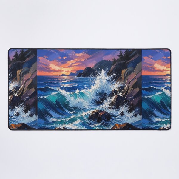 Item preview, Expressive Ocean Waves Crashing Against Rocks Oil Painting designed and sold by NinaVibeStudio.