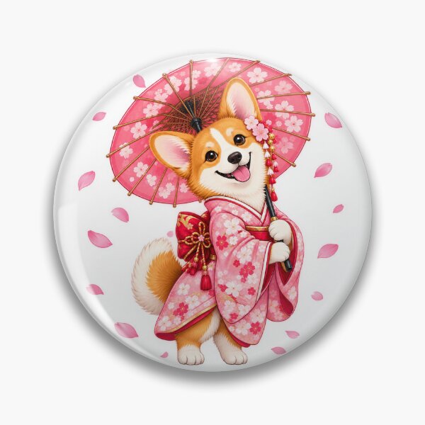 Item preview, Kawaii Japanese Shiba Style Corgi Dog in Pink Kimono designed and sold by CorgiCoffeeHub.