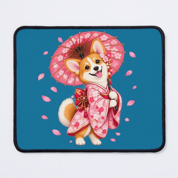 Item preview, Kawaii Japanese Shiba Style Corgi Dog in Pink Kimono designed and sold by CorgiCoffeeHub.