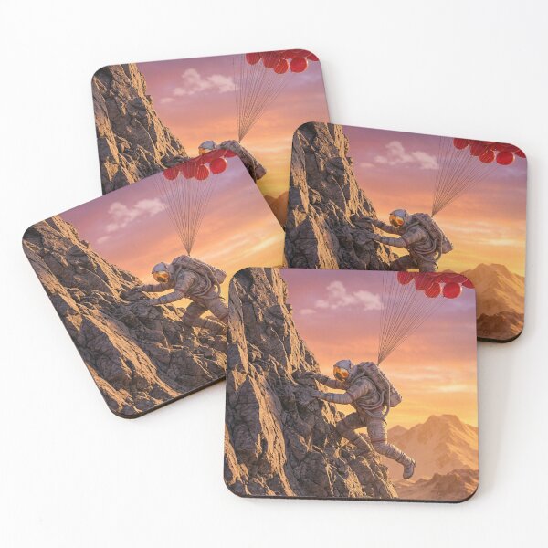 Item preview, Astronaut Mountain Climbing with Red Balloons at Sunset designed and sold by Rain-Road.