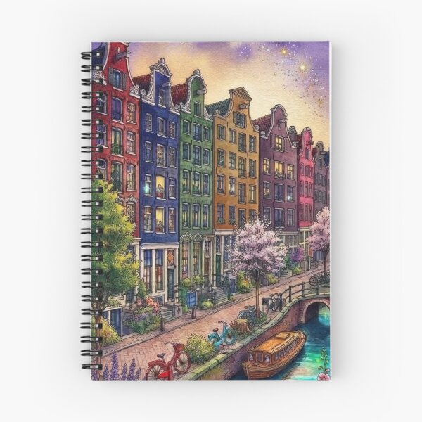 Item preview, Magical Amsterdam Canal Houses Watercolor Painting designed and sold by Esengaye.