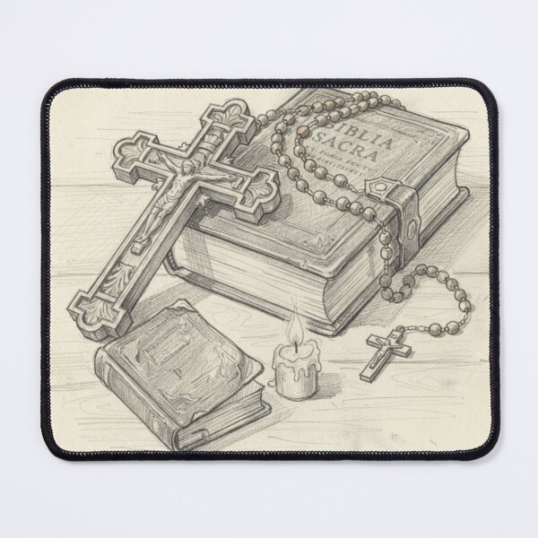 Item preview, Bible, Rosary and Cross Drawing, Light Background designed and sold by MantoSagrado.