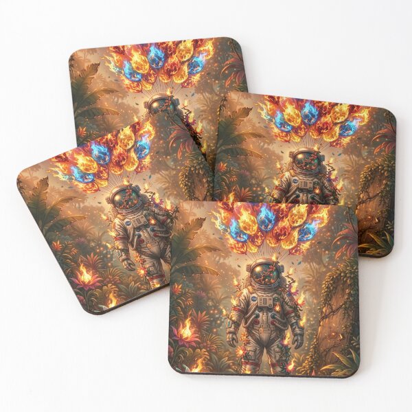 Item preview, Surreal Spaceman in the Burning Jungle: Fire Balloons Astronaut Art designed and sold by Rain-Road.