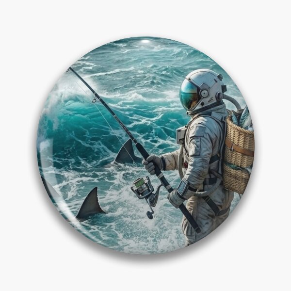 Item preview, Astronaut Fishing in Rough Turquoise Ocean Surreal Art designed and sold by Rain-Road.