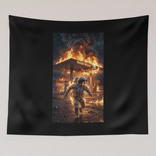 Item preview, Burning Astronaut at Gas Station Surreal Art designed and sold by Rain-Road.