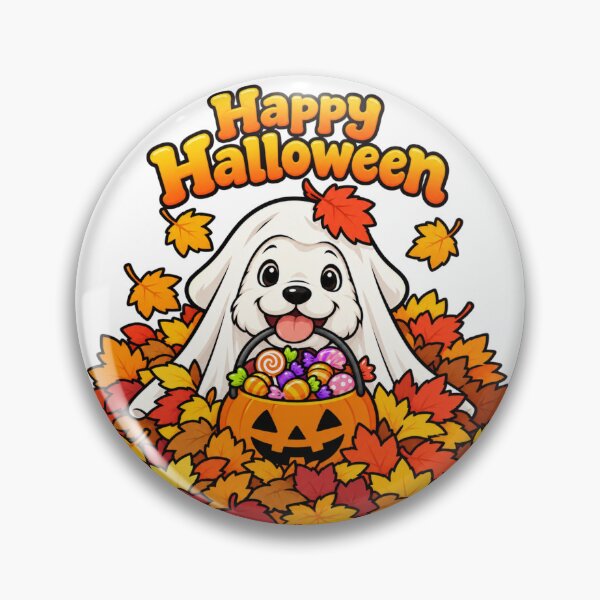 Item preview, Cute Ghost Puppy – Happy Halloween and Autumn Leaves designed and sold by BAD TASTE CLUB.