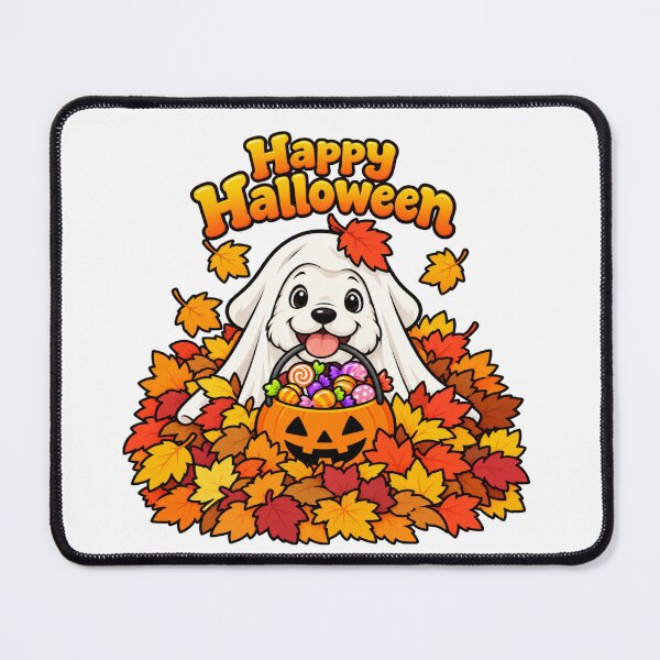 Item preview, Cute Ghost Puppy – Happy Halloween and Autumn Leaves designed and sold by BAD TASTE CLUB.