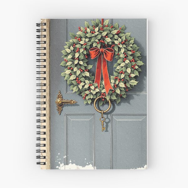 Item preview, Holly Wreath on a Blue Door, Vintage Christmas Print designed and sold by GildedFolio.