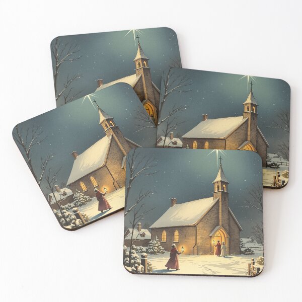 Item preview, Christmas Star over the Village Church, Vintage Print designed and sold by GildedFolio.