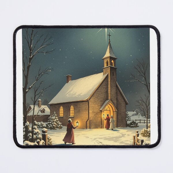 Item preview, Christmas Star over the Village Church, Vintage Print designed and sold by GildedFolio.