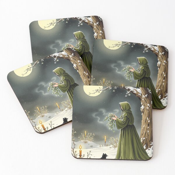 Item preview, Winter Witch Gathering Mistletoe, Yule Print designed and sold by GildedFolio.