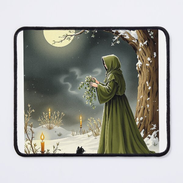 Item preview, Winter Witch Gathering Mistletoe, Yule Print designed and sold by GildedFolio.