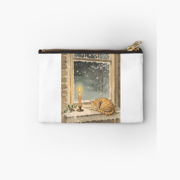 Item preview, Christmas Candle and Sleeping Cat, Vintage Print designed and sold by GildedFolio.