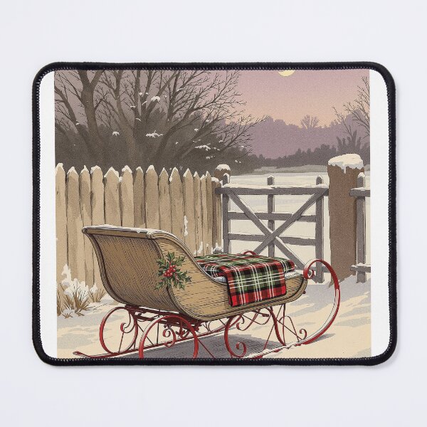 Item preview, Old Sleigh at the Farm Gate, Vintage Christmas Print designed and sold by GildedFolio.