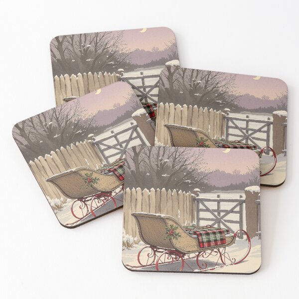 Item preview, Old Sleigh at the Farm Gate, Vintage Christmas Print designed and sold by GildedFolio.