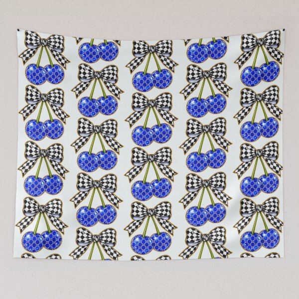Item preview, Blue Cherries Checkerboard Bow Design designed and sold by StudioDWS.