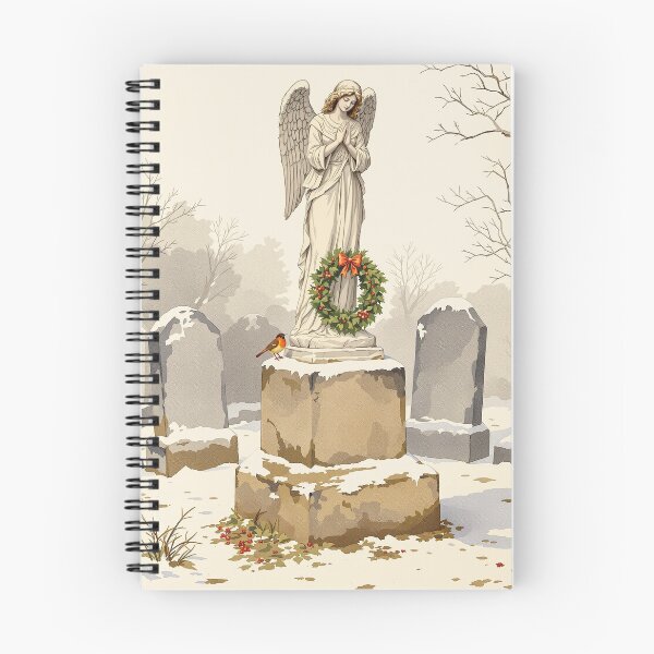 Item preview, Churchyard Angel and Robin, Vintage Christmas Print designed and sold by GildedFolio.