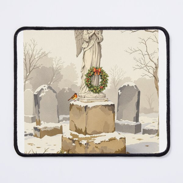 Item preview, Churchyard Angel and Robin, Vintage Christmas Print designed and sold by GildedFolio.