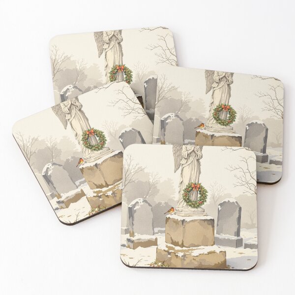 Item preview, Churchyard Angel and Robin, Vintage Christmas Print designed and sold by GildedFolio.