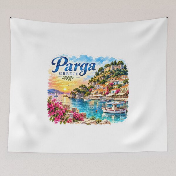 Item preview, Parga Greece Mediterranean Watercolor Travel designed and sold by GusiaTreasures.