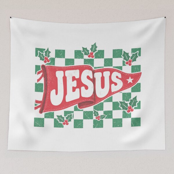 Item preview, Checkered JESUS Pennant Flag Red Green Christmas Colors designed and sold by JaymeOctober.