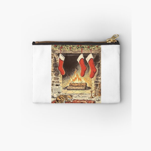 Item preview, Yule Log, Stockings and Sleeping Cat, Vintage Print designed and sold by GildedFolio.