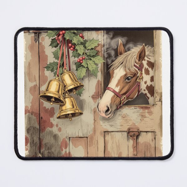 Item preview, Sleigh Bells and the Stable Horse, Vintage Christmas Print designed and sold by GildedFolio.