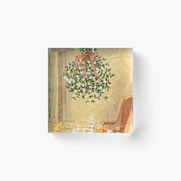 Item preview, Mistletoe and Two Teacups, Vintage Christmas Print designed and sold by GildedFolio.
