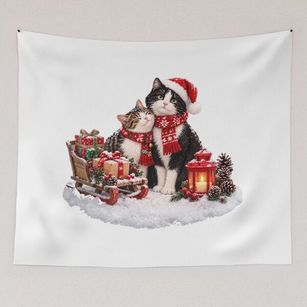 Item preview, Christmas cats pinecone scarves sled gift designed and sold by HappySmile123.