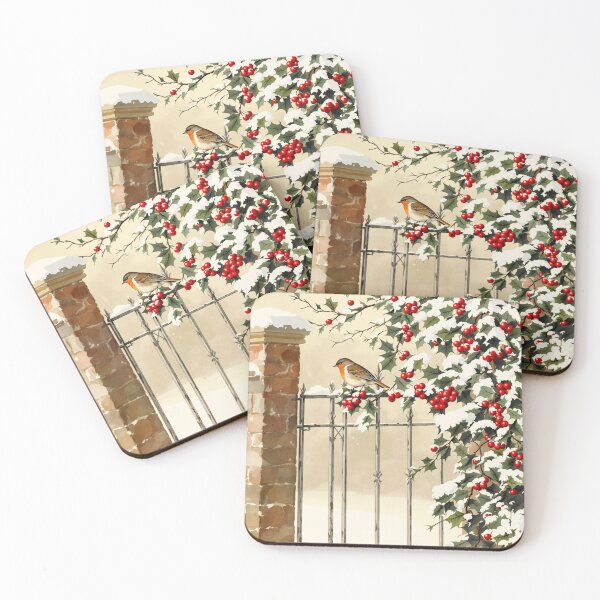 Item preview, Robin on the Holly Gate, Vintage Christmas Print designed and sold by GildedFolio.