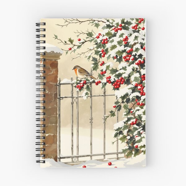 Item preview, Robin on the Holly Gate, Vintage Christmas Print designed and sold by GildedFolio.