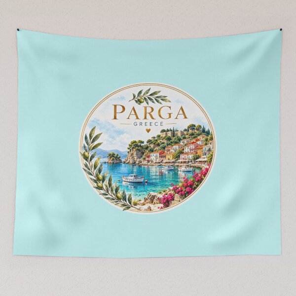 Item preview, Parga Greece Elegant Mediterranean Watercolor Travel designed and sold by GusiaTreasures.