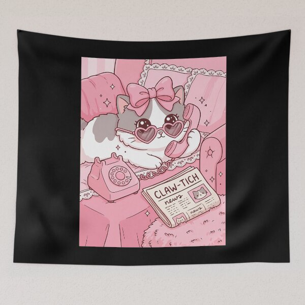 Item preview, Cute Gossip Cat On Vintage Pink Phone designed and sold by BaleOfelia.