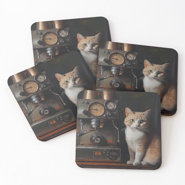 Item preview, Cream Cat and Antique Espresso Machine designed and sold by Purrista Studio.