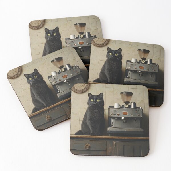 Item preview, Black Cat and Coffee Grinder designed and sold by Purrista Studio.
