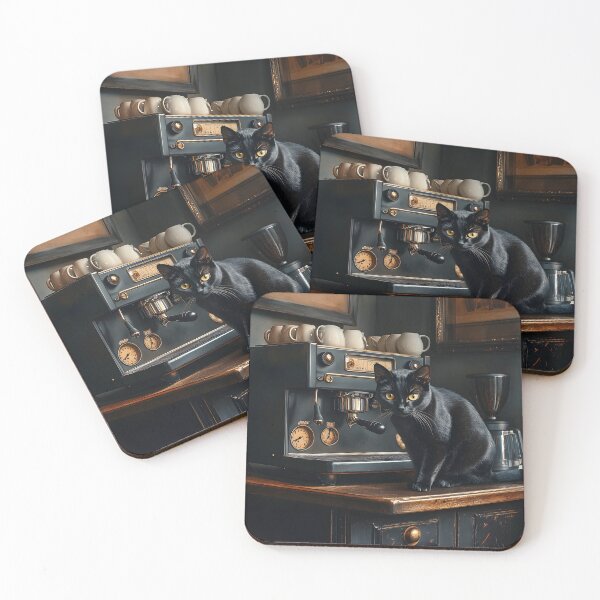 Item preview, Black Cat and Vintage Espresso Machine designed and sold by Purrista Studio.