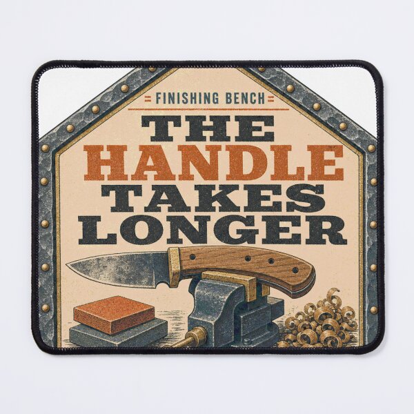 Item preview, The Handle Takes Longer Knifemaker Walnut Scales Humor Sign designed and sold by BoosterShop.