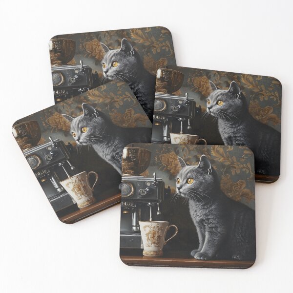Item preview, Grey Cat, Coffee Cup and Floral Wallpaper designed and sold by Purrista Studio.