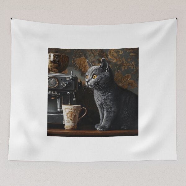 Item preview, Grey Cat, Coffee Cup and Floral Wallpaper designed and sold by Purrista Studio.