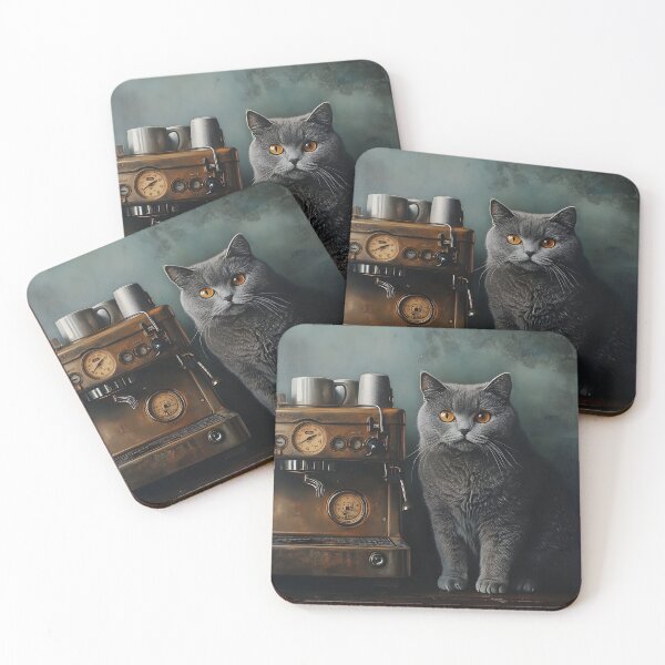 Item preview, Grey Cat and Teal Vintage Cafe designed and sold by Purrista Studio.