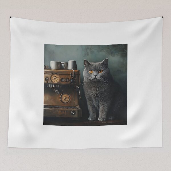 Item preview, Grey Cat and Teal Vintage Cafe designed and sold by Purrista Studio.