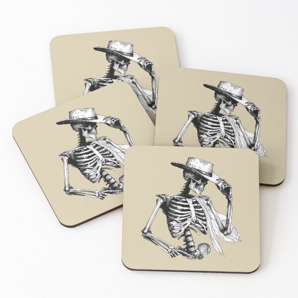 Item preview, Skeleton Cowboy Tipping Hat Greeting Linocut designed and sold by Lady-K-.