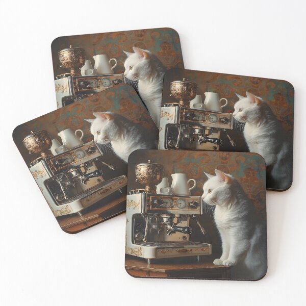 Item preview, White Cat and Cream Espresso Machine designed and sold by Purrista Studio.